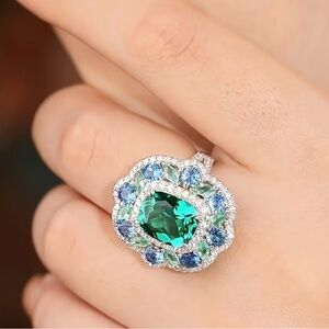 Women's Gorgeous Deep Blue Diamond European Style Colorful Gemstone Ring Size 8